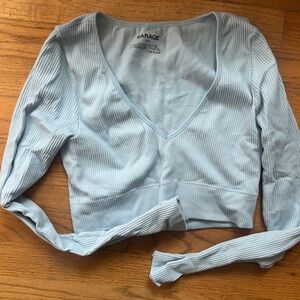 Garage Sky Blue Ribbed Crop Top